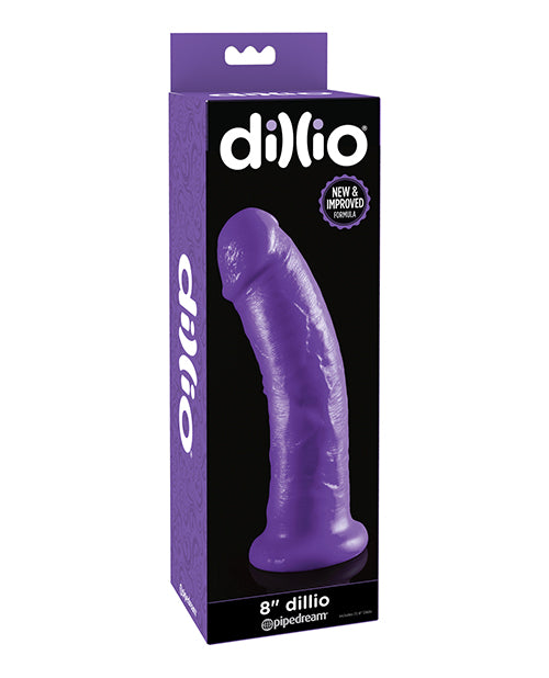 Dillio Dildo Purple 8-Inch Dong with Suction Cup and Harness Compatible for Versatile Pleasure