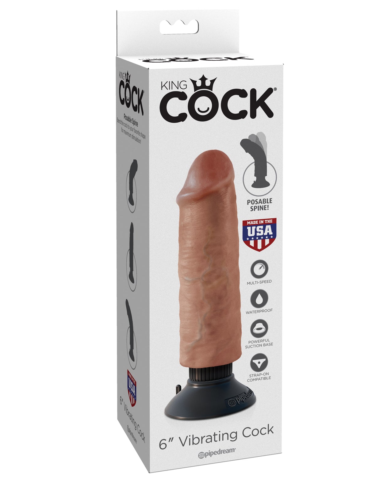 King Cock Vibrator Realistic 6 Inch Posable Spine Suction Cup for Hands-Free Use