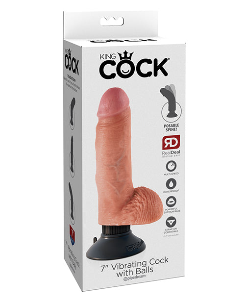 King Cock Dildo 7 Inch Vibrating Lifelike Detailing Suction Cup for Realistic Stimulation