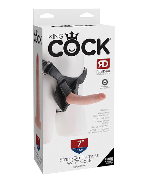 King Cock strap-on with realistic 7-inch dildo and adjustable harness for lifelike adult play and secure fit