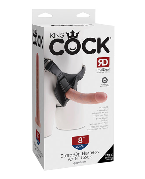King Cock Strap On Harness Realistic 8-Inch Dildo Adjustable Heavy-Duty Vinyl for Couples Play