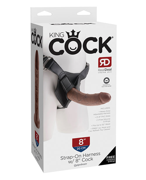 King Cock Strap On Harness Brown Realistic 8-Inch Dildo Adjustable Fit for Couples
