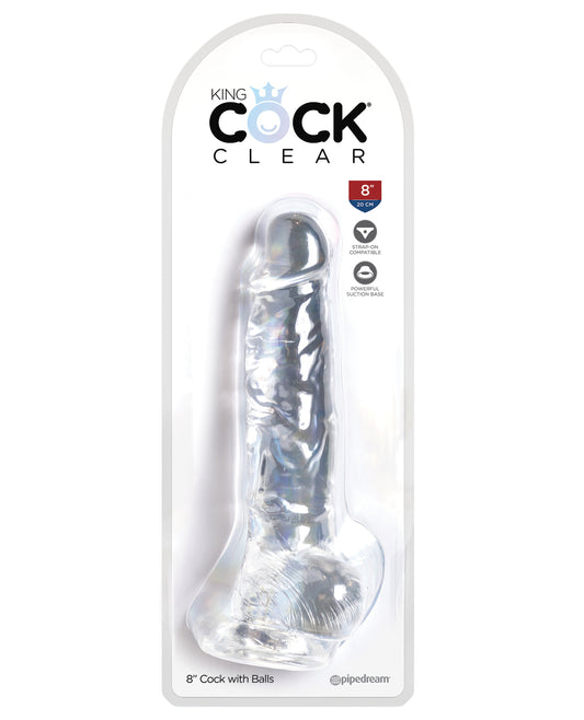 King Cock Dildo Clear 8 Inch Flexible Shaft Realistic Veins with Suction Cup for Lifelike Stimulation