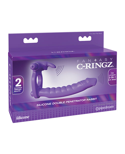 Fantasy C-Ringz Penis Enhancement Vibrating Silicone Double Penetrator with Rabbit Clitoral Stimulator for Dual Pleasure