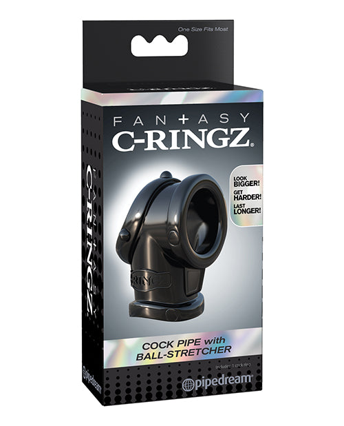 Fantasy C-Ringz Penis Enhancement Cock Pipe with Ball Stretcher in Stretchy Black TPR for Prolonged Erection Support