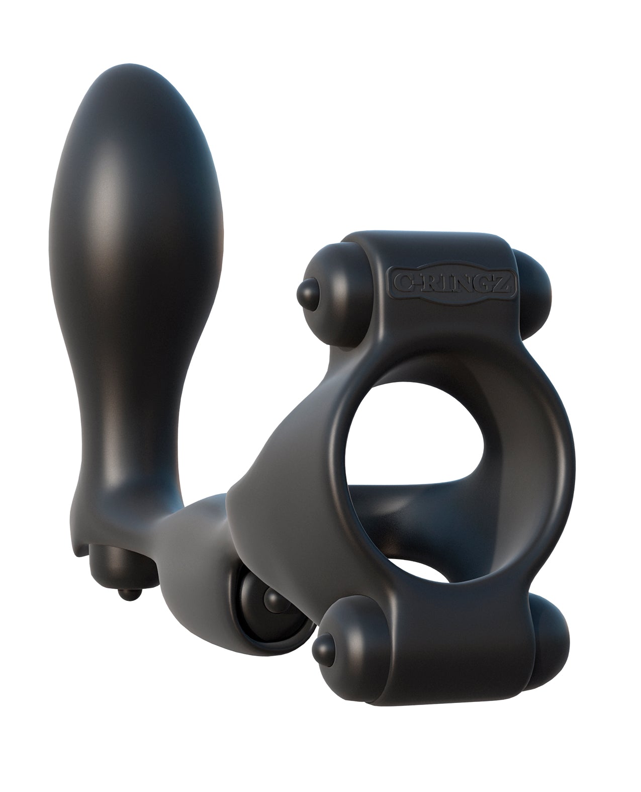Quadruple Vibrating Silicone Cock Ring with Prostate Plug and Clitoral Stimulator