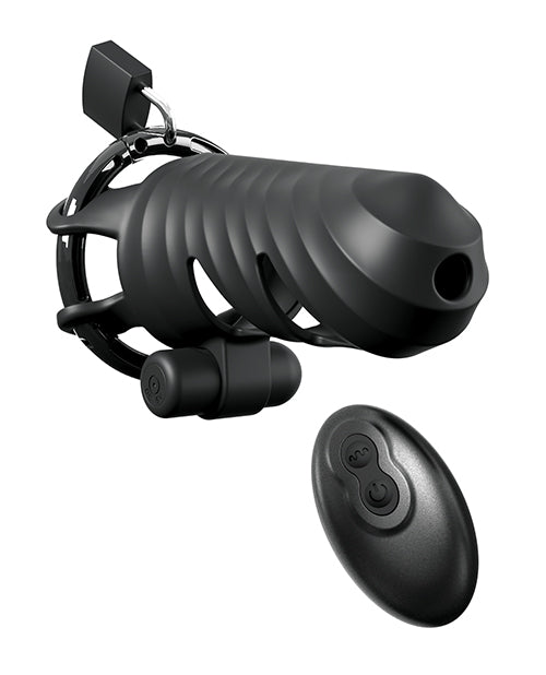 Remote Controlled Vibrating Cock Blocker in Black with Adjustable Fit