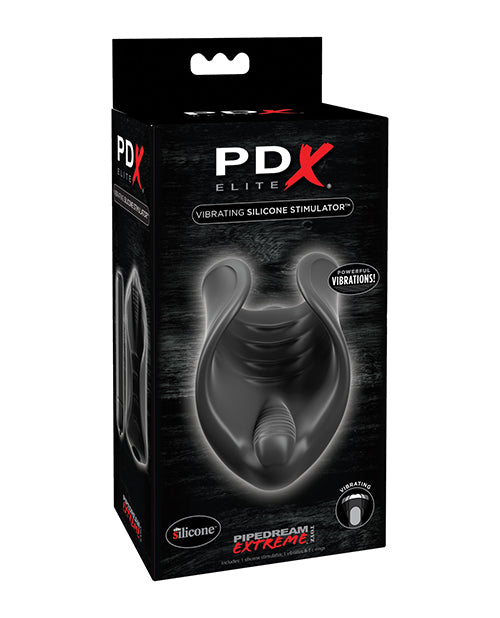 PDX Elite Vibrating Silicone Masturbator with Textured Ribs and Removable Bullet for Targeted Frenulum Stimulation