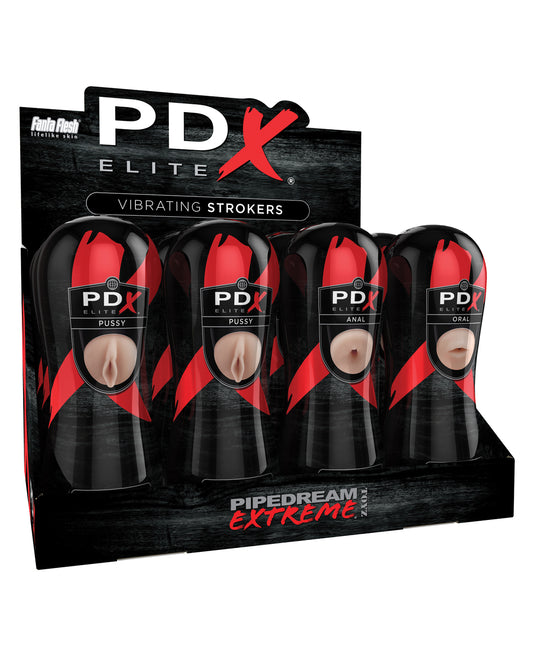 PDX Elite Vibrating Strokers Display with Pussy, Anal, and Oral Sleeves for Intense Male Stimulation