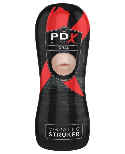 PDX Elite Vibrating Mouth Stroker with soft TPE and vibrating function for realistic oral stimulation