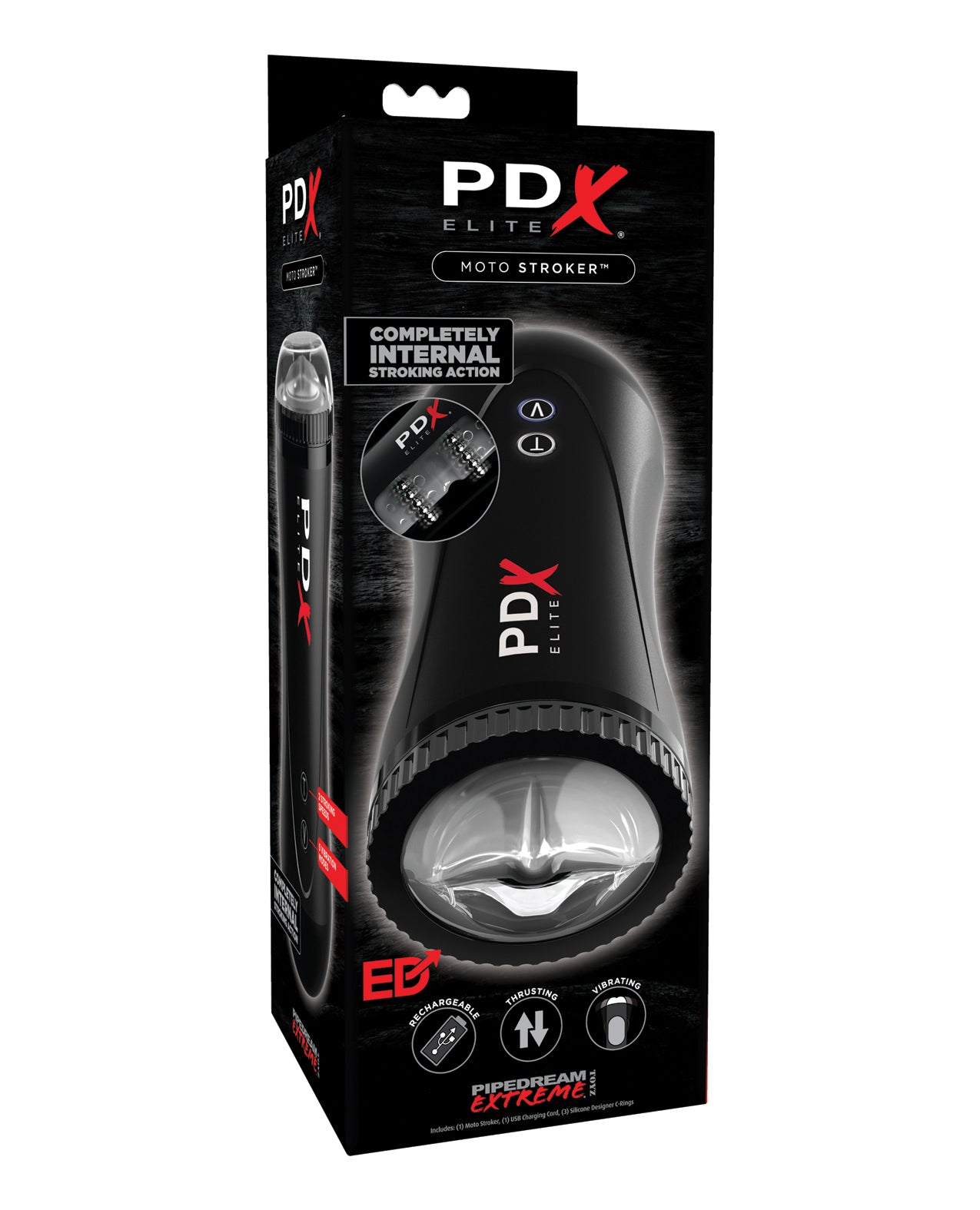 PDX Elite Masturbator with Auto-Thrust Vibrating Rings and Soft TPR Sleeve for Enhanced Solo Pleasure
