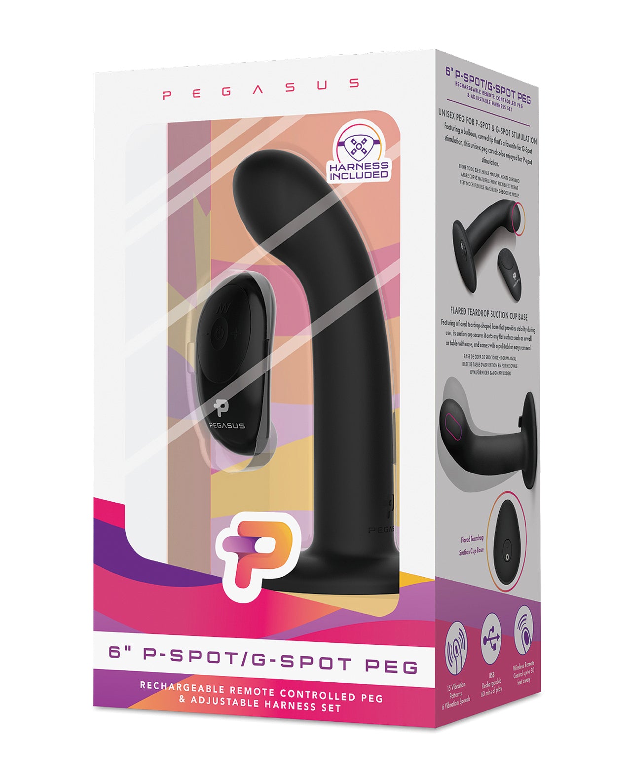 Pegasus Strap On Rechargeable Silicone Peg with Curved Tip and Remote for Targeted G-Spot and P-Spot Stimulation