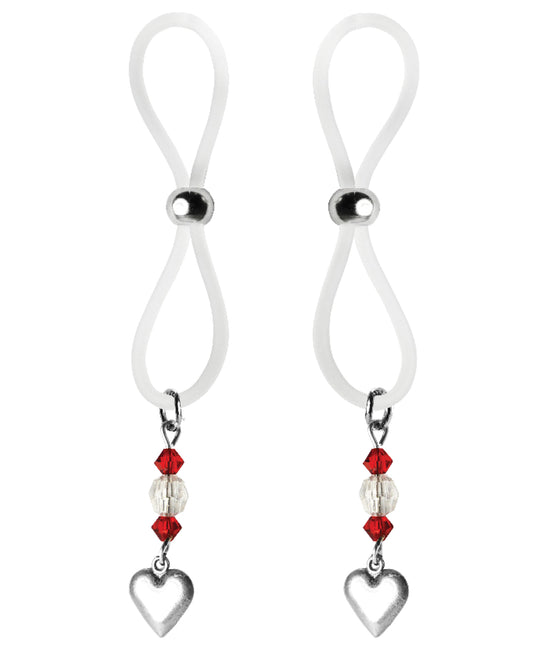 Bijoux de Nip Nipple Halos Red and Clear with Heart Charm for Unique Sensual Accessory