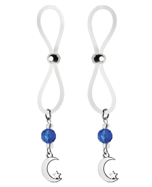Bijoux de Nip Nipple Halos with Blue Clear Stones and Moon Star Charm for Sensual Jewelry Adornment