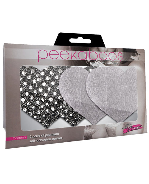 Peekaboos Lingerie Packaged Silver Heart Pasties Self-Adhesive Comfortable Coverage for Bold Fashion