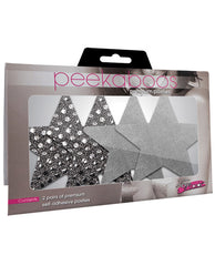 Peekaboos Lingerie Packaged Silver Star Premium Pasties Self-Adhesive for Confident Coverage and Flirty Fashion