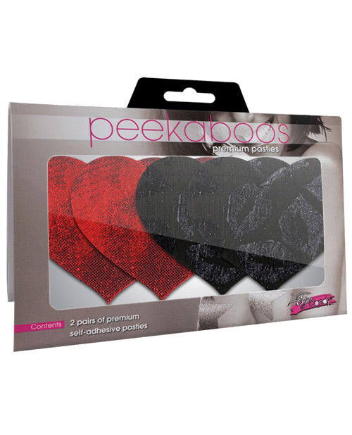 Peekaboos Lingerie Pasties Self-Adhesive Heart Design Red and Black for Stylish Coverage