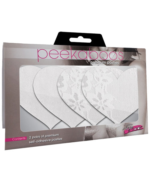 Peekaboos Lingerie Packaged White Luminous Hearts Self-Adhesive Pasties for Flirty Fashion Coverage