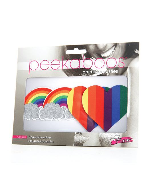 Peekaboos Lingerie Packaged Pasties with Glitter Rainbow and Heart Designs for Stylish Fashion Accessory Use