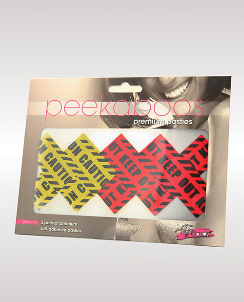 Peekaboos Lingerie Pasties Caution X design in red and yellow for bold nipple coverage and playful style
