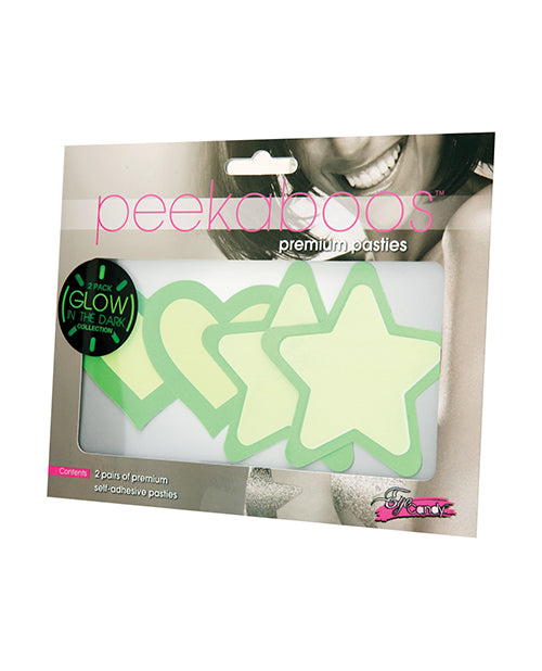 Peekaboos Glow in the Dark Pasties Heart and Star Shapes with Adhesive for Festival Wear