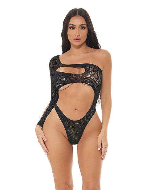 Pink Lipstick Teddy Black One Shoulder Stretch Fit Lingerie for Confident Styling