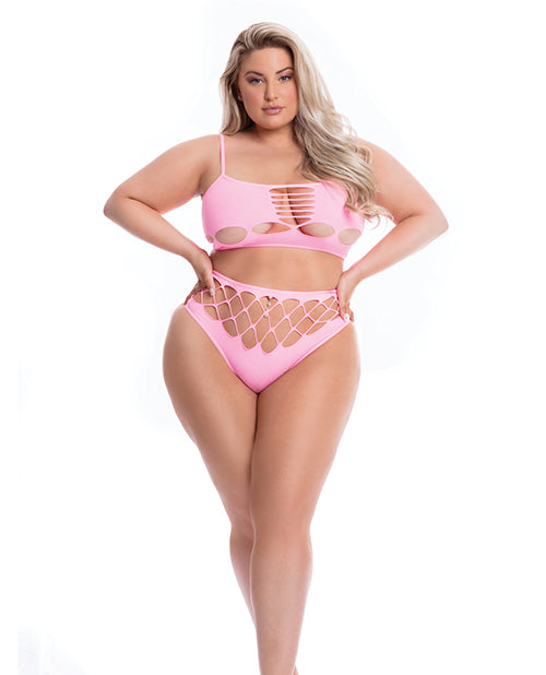 Pink Lipstick Plus Size Lingerie Bra High Waist Thong Neon Colors for Confident Curvy Style