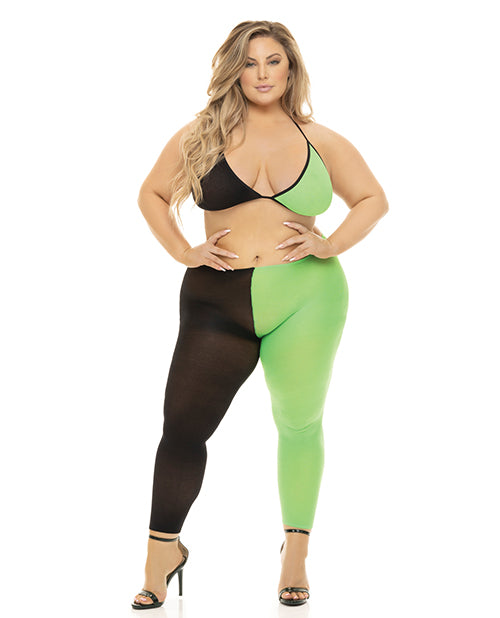 Pink Lipstick Plus Size Lingerie Color Block Bra with Supportive Legging for Curvy Confidence
