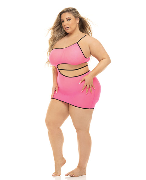 Pink Lipstick Plus Size Cut Out Lingerie Dress Neon Pink with Stretch Design for Flattering Curvy Fit