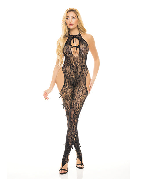 Pink Lipstick Bodystocking Sheer Black Stretch Fit for Comfortable Seductive Lingerie
