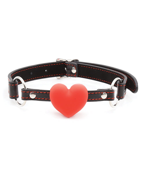 Plesur Bondage Ball Gag PVC Strap Silicone Red Heart Details for Comfortable Roleplay
