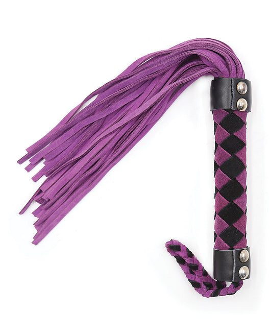 Plesur Leather Flogger Purple Suede Supple Tails Braided Wrist Strap for Sensation Play and Impact