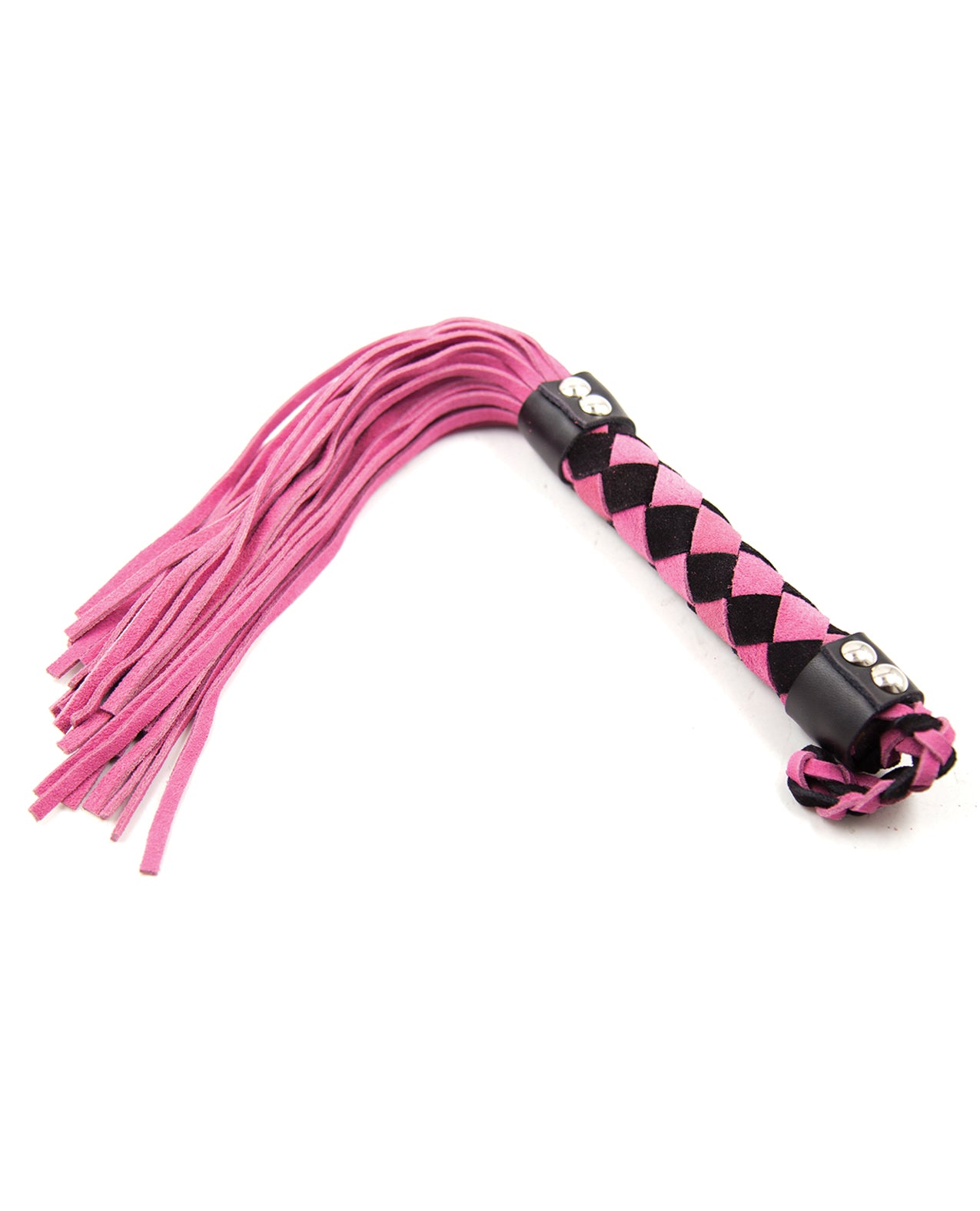 Plesur Leather Flogger pink suede braided handle and wrist strap for couples sensory play