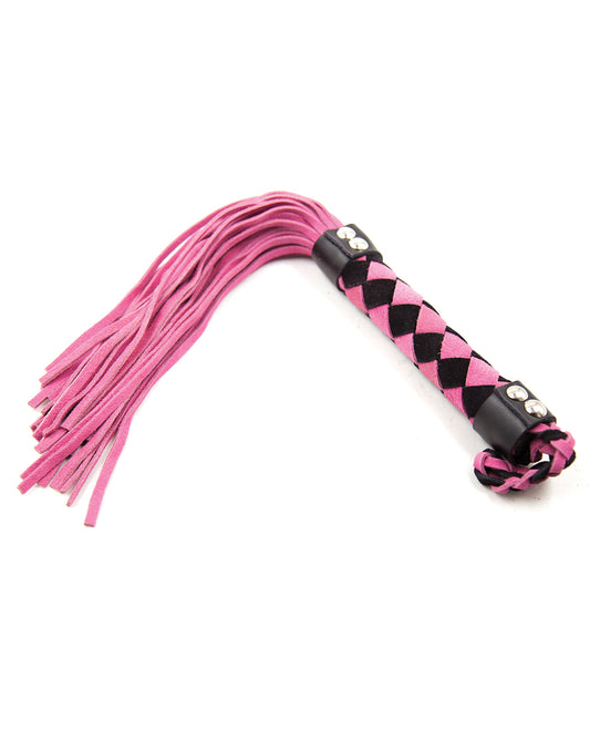 Plesur Leather Flogger pink suede braided handle and wrist strap for couples sensory play