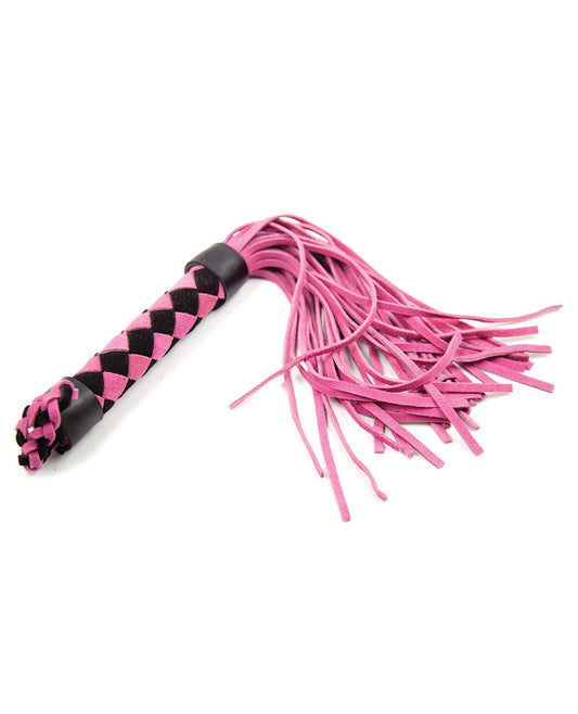 Plesur Pink Leather Flogger with Braided Handle - 15 Inch Impact Toy