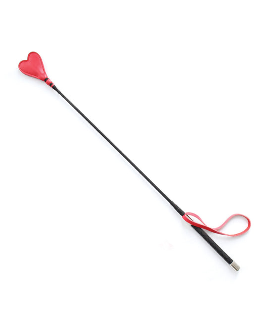 Plesur Bondage Crop Red Leather Heart Tip Ornate Handle for Impact Play and Couples Exploration
