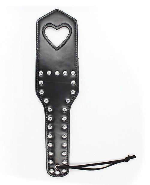Plesur Bondage Paddle Black PVC Heart Cut-Out with Studs for Sensation Play and BDSM Fun