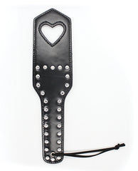 Plesur Bondage Paddle Black PVC Heart Cut-Out with Studs for Sensation Play and BDSM Fun