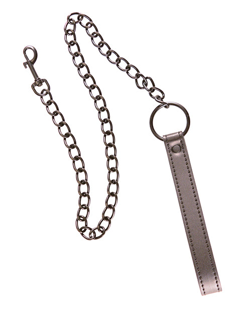 Plesur Bondage Leash Black PVC with Neoprene Handle and Metal Chain for Restraint Play