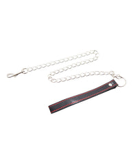 Plesur PVC leash vegan leather bondage strap with black and red stitching for BDSM and restraint play