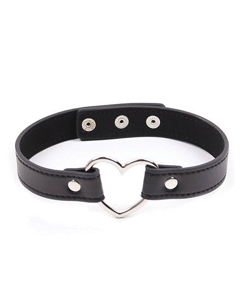 Plesur PVC Heart Connector Choker Black Adjustable Vegan Leather Collar for Fashion and Nightlife Style