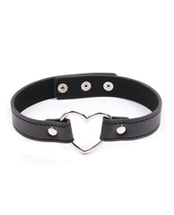 Plesur PVC Heart Connector Choker Black Adjustable Vegan Leather Collar for Fashion and Nightlife Style