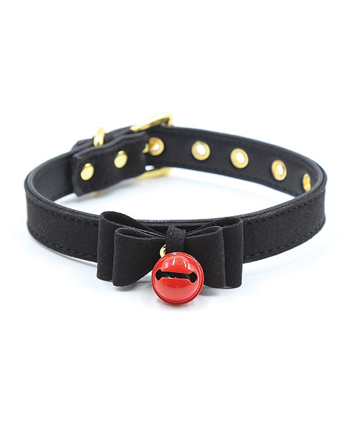 Plesur Bondage Collar with Gold Bell Black Bow Tie for Feline Roleplay and Adjustable Fit