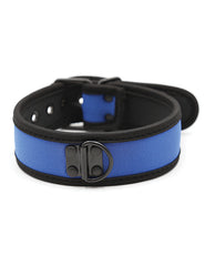 Plesur Bondage Collar Blue Neoprene with Adjustable D-Ring for Secure Leash Attachment in Pet Play