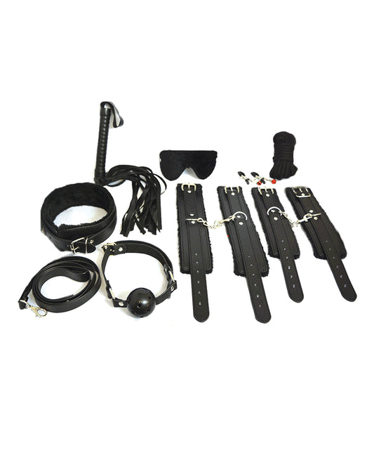 Plesur Bondage Kit Fleece-Lined PVC Cuffs Adjustable Collar for Comfortable Restraint Exploration