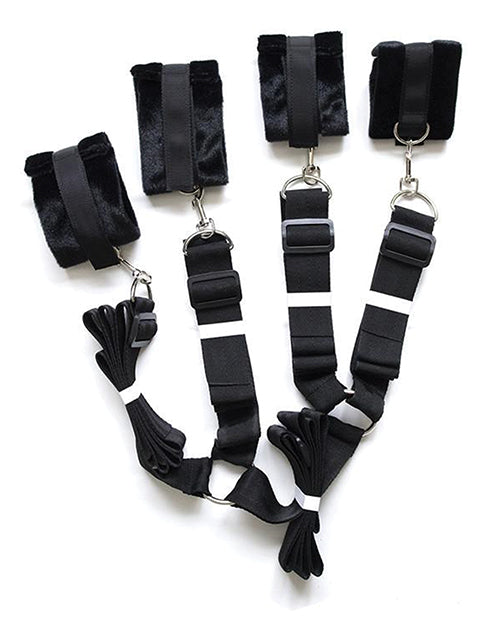 Plesur Bondage Blindfolds & Restraints Fuzzy Cuffs with Adjustable Under-Bed System for Comfortable Bedroom Restraint