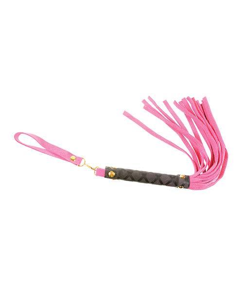 Plesur Mini Leather Flogger pink suede with pro handle and wrist loop for precise bondage play