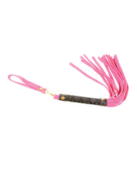 Plesur Mini Leather Flogger pink suede with pro handle and wrist loop for precise bondage play