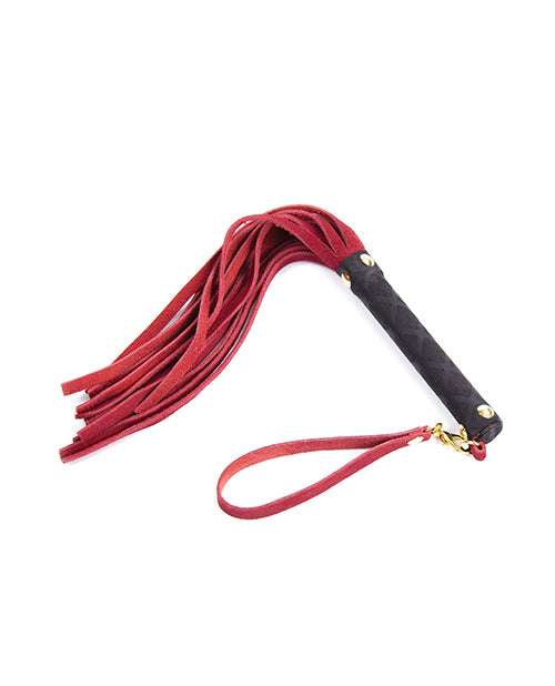 Plesur Mini Leather Flogger Red Suede Handle with Wrist Loop for Sensation Bondage Play