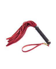 Plesur Mini Leather Flogger Red Suede Handle with Wrist Loop for Sensation Bondage Play